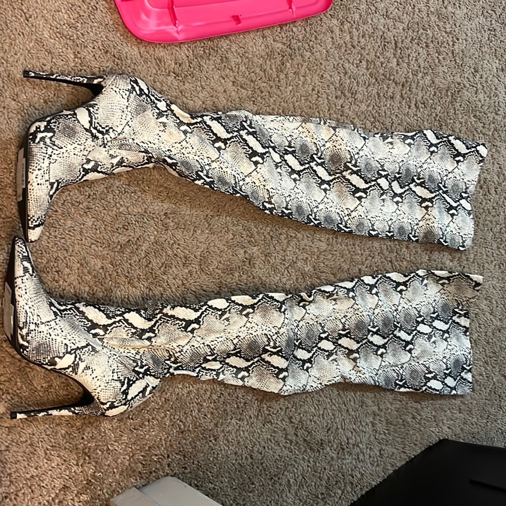 Steve Madden thigh high boots snake print